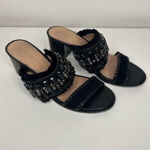 Jack Rogers Beatrix Jeweled Suede Block-Heel Black Sandals